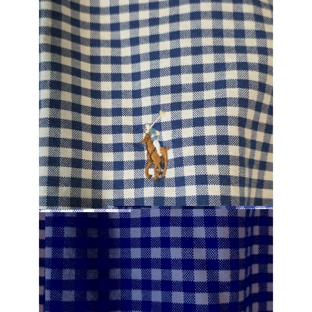 Ralph Lauren Mens XXL Blue White Gingham Check Button Down Shirt Brown Pony - Picture 5 of 8